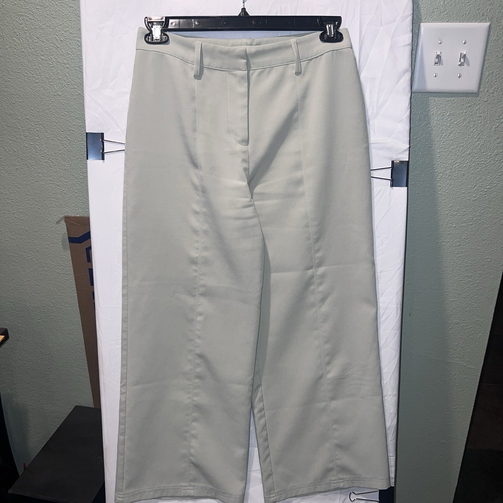 Avec Les Filles High Waist Flat Front Wide Leg Pants Trousers Size 4 Pale Green